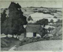 ROBERT BEVAN limited edition (4/40) etching - Rosemary, Devon rural scene with farmstead, signed