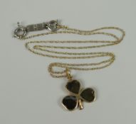 A 9CT YELLOW GOLD LUCKY-CLOVER PENDANT & NECKLACE