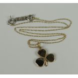 A 9CT YELLOW GOLD LUCKY-CLOVER PENDANT & NECKLACE