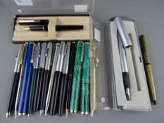 COLLECTION OF SIXTEEN ASSORTED SHEAFFER FOUNTAIN & BALLPOINT PENS including boxed modern fountain