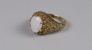 A 9CT YELLOW GOLD OPAL SET RING, 4.7grams approx, (size N/O)