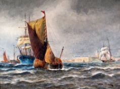 THOMAS BUSH HARDY (1842-1897) watercolour - titled 'Off Greenwich' depicting sail & other boats with