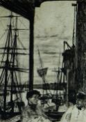JAMES ABBOTT McNEILL WHISTLER etching - Rotherhithe with two sailing figures in the foreground under