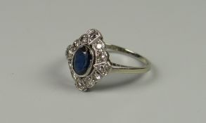 AN ANTIQUE 18CT WHITE GOLD & PLATINUM DIAMOND & SAPPHIRE RING, 3.5grams approx, (size P)