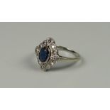 AN ANTIQUE 18CT WHITE GOLD & PLATINUM DIAMOND & SAPPHIRE RING, 3.5grams approx, (size P)