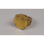 A VICTORIAN GOLD HALF-SOVEREIGN SET RING, 8.4gram approx, (size O)
