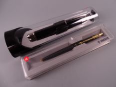 A VINTAGE / 1980s BOXED MATT BLACK PARKER CLASSIC BALLPOINT PEN with gold plated trim, made in USA