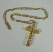 AN ENGRAVED 9CT HOLLOW GOLD CRUCIFIX & FINE 9CT GOLD NECKLACE, 6.8grams approx.