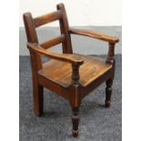 VICTORIAN PAINTED PINE WELSH CHILD'S CHAIR WITH LADDER BACK raised on two turned front legs, 52cms