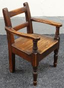 VICTORIAN PAINTED PINE WELSH CHILD'S CHAIR WITH LADDER BACK raised on two turned front legs, 52cms