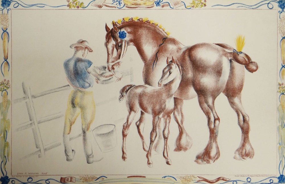 JOHN R SKEAPING coloured lithograph - entitled 'Mare & Foal', printed in England at the Baynard