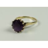 A 9CT YELLOW GOLD AMETHYST RING, 3grams approx, (size R)