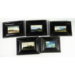 A GROUP OF FIVE SIMILAR ARTS & CRAFTS ENAMEL LANDSCAPE PLAQUES BY CHARLES FLEETWOOD VARLEY two of