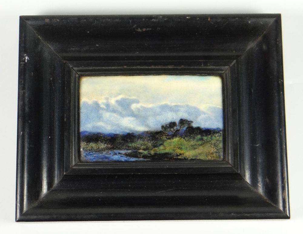 A GROUP OF FIVE SIMILAR ARTS & CRAFTS ENAMEL LANDSCAPE PLAQUES BY CHARLES FLEETWOOD VARLEY two of - Image 6 of 7