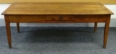 MID-NINETEENTH CENTURY FRUIT WOOD FARMHOUSE TABLE with drawers raised on square tapering legs, 198 x