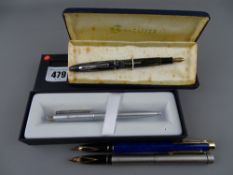 FOUR SHEAFFER PENS including Targa fountain pen, boxed Sentinel ballpoint pen engraved with '