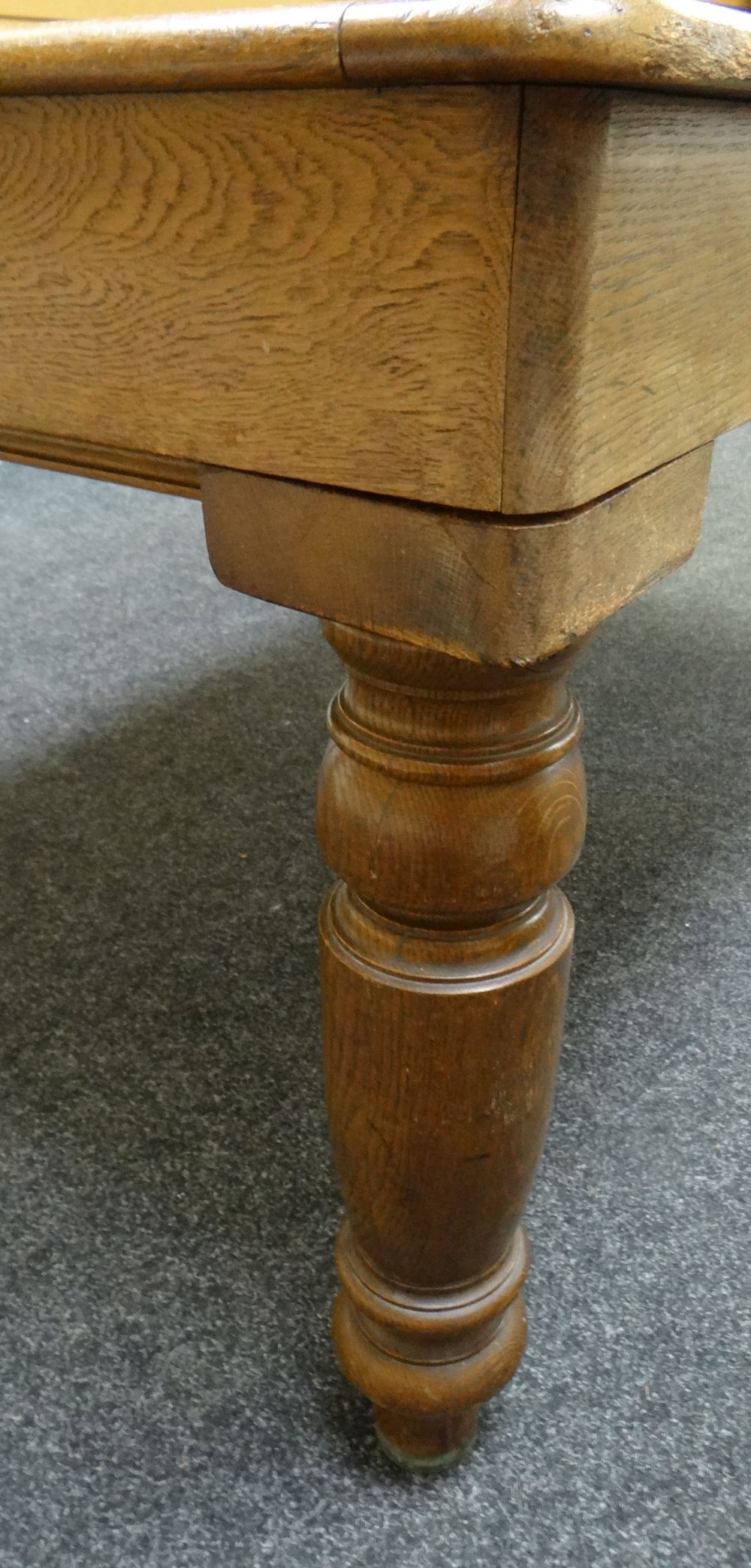 A GEORGE EDWARDS OF LONDON OAK ROLL OVER SNOOKER / DINING TABLE on turned corner supports together - Image 4 of 9