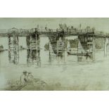 JAMES ABBOTT McNEILL WHISTLER etching - Old Putney Bridge, signed on the tab to the right with a