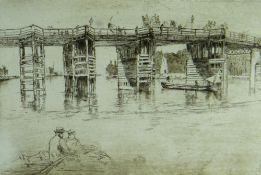 JAMES ABBOTT McNEILL WHISTLER etching - Old Putney Bridge, signed on the tab to the right with a