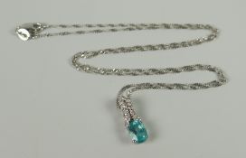 A VERY FINE 9CT WHITE GOLD NECKLACE & GEMSTONE PENDANT, 2.1grams approx.