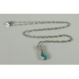A VERY FINE 9CT WHITE GOLD NECKLACE & GEMSTONE PENDANT, 2.1grams approx.