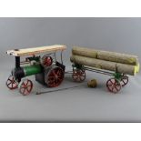 A MAMOD TE1A LIVE STEAM TRACTION ENGINE with canopy top and steering rod, original box and timber