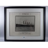 A PAIR OF CUNARD 'IN MEMORIAM' FRAMED POSTERS for Titanic and Lusitania, 30 x 42 cms