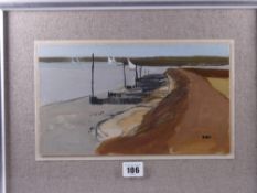 DONALD McINTYRE early mixed media - estuary scene with yachts, signed with initials and entitled