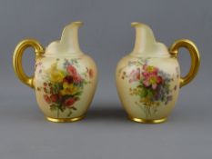 TWO ROYAL WORCESTER FLATBACK 1094 PATTERN JUGS, 13.5 cms high