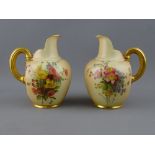 TWO ROYAL WORCESTER FLATBACK 1094 PATTERN JUGS, 13.5 cms high