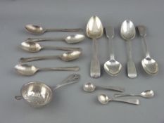 A QUANTITY OF SMALL TABLE SILVER to include five matching teaspoons, two pairs of larger