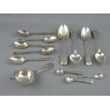 A QUANTITY OF SMALL TABLE SILVER to include five matching teaspoons, two pairs of larger