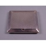 AN ENGINE TURNED SQUARE SILVER STAMP? HOLDER with hinged lid, 1.4 troy ozs, Birmingham 1913 by