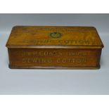 J & P COATES LTD MAHOGANY TWO DRAWER SHOP ADVERTISING BOX for sewing cottons, 16.25 cms high, 55.5