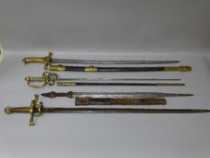 FOUR VINTAGE & REPRODUCTION SWORDS including an African tribal sword with bound grip and leather