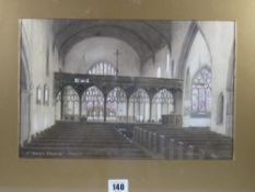 WARREN WILLIAMS ARCA watercolour - interior church scene, entitled 'St Mary's Church, Conwy', signed