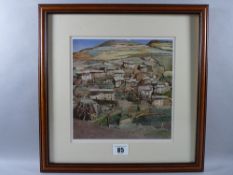CHARLES RENNIE MACKINTOSH coloured print - hillside village houses, 20 x 20 cms and CHARLES