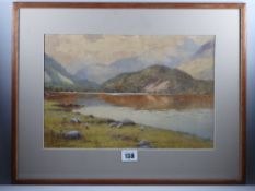 WARREN WILLIAMS ARCA watercolour - Snowdonia landscape with Llyn Gwynant and Yr Aran and two