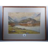 WARREN WILLIAMS ARCA watercolour - Snowdonia landscape with Llyn Gwynant and Yr Aran and two