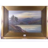 GEORGE TREVOR watercolour - peaceful lake scene, signed and entitled to slip, sunset on the lake, 34