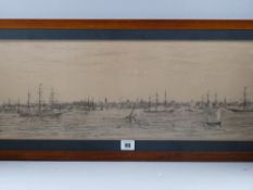 T W RIGBY lithograph - an expansive and busy scene of shipping on the Mersey, bearing original label