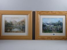 B WILLIAMS watercolours/mixed media, a pair - river scene entitled 'Llyn Gwynant' and rural