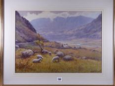 WARREN WILLIAMS ARCA watercolour - fine scene of the Ogwen Valley with farmstead and sheep grazing