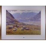 WARREN WILLIAMS ARCA watercolour - fine scene of the Ogwen Valley with farmstead and sheep grazing