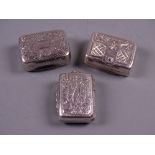 THREE OBLONG SILVER MINIATURE VINAIGRETTES, Birmingham 1797 by Thomas & William Simpson,