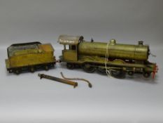 A SCRATCH BUILT MODEL STEAM LOCOMOTIVE & TENDER (incomplete project), 87 cms long overall