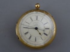 AN EIGHTEEN CARAT GOLD KEYWIND OPEN FACE CHRONOGRAPH POCKET WATCH, centre seconds marked dial, the