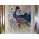 ROY FAIRCHILD-WOODARD artist's proof mixed media serigraph - female figure with vase of red flowers,