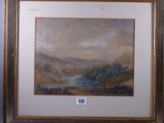 RICHARD SEBASTIAN BOND watercolour - river landscape with two figures on a track, original title