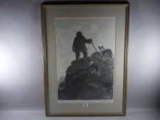 SIR KYFFIN WILLIAMS RA coloured limited edition (149/150) print - farmer and his two sheepdogs on